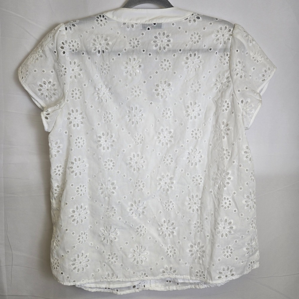 Kate Krasin Short Sleeve V-neck Eyelet Blouse, Cottage Spring Summer White Large - Picture 2 of 12